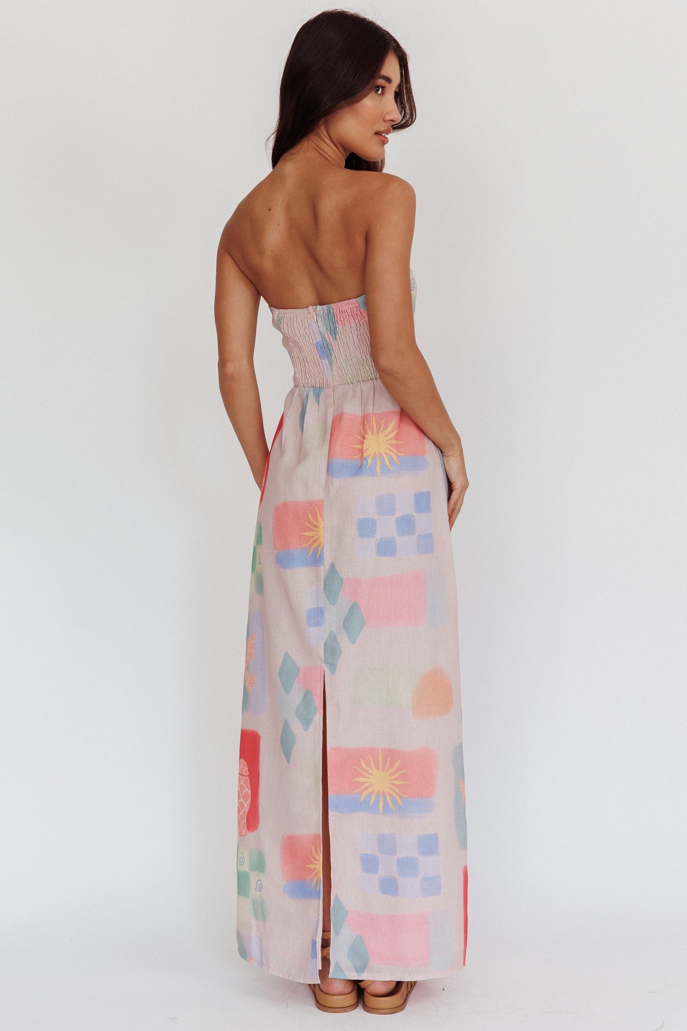 Selene Abstract Strapless Maxi Dress