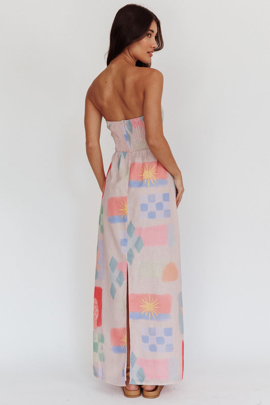 Selene Abstract Strapless Maxi Dress