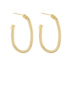 Gold-plated structured hoop earrings with a textured finish and secure post-back closure, available in square and curved designs
This