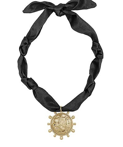 Statement scarf necklace with a bold bulldog head pendant and mixed textures to spice up your Georgia gameday style!