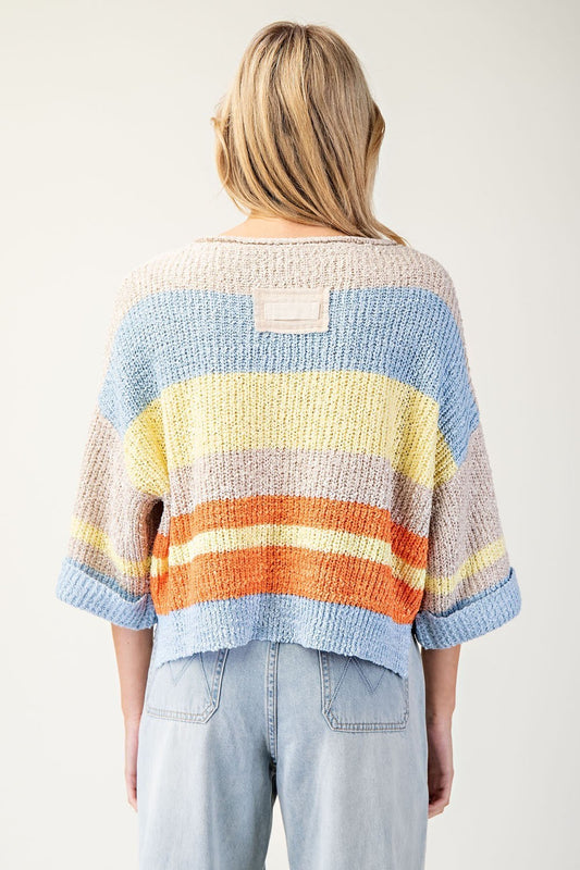 Striped Notched Collar Top