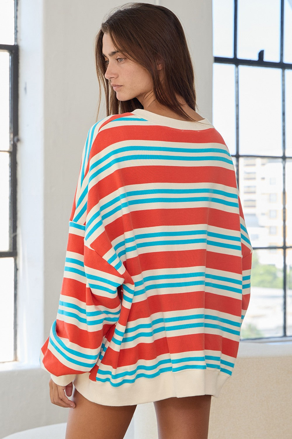 Striped Terry Oversized Sweatshirt Top