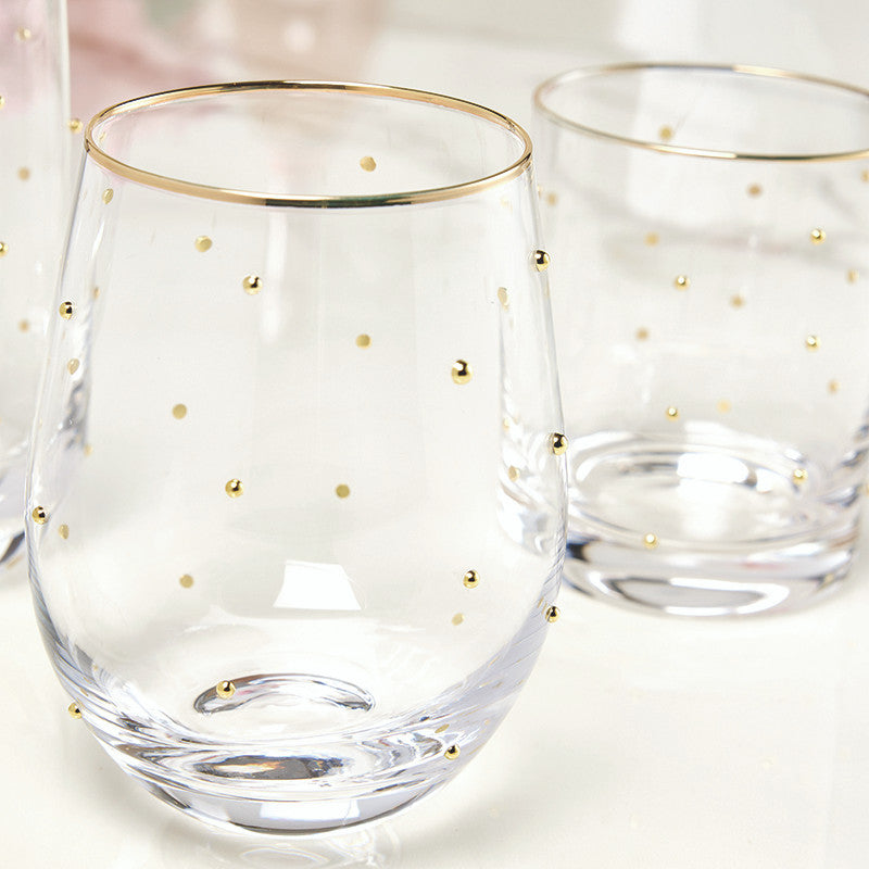 Gold Beaded Stemless Wine Glass