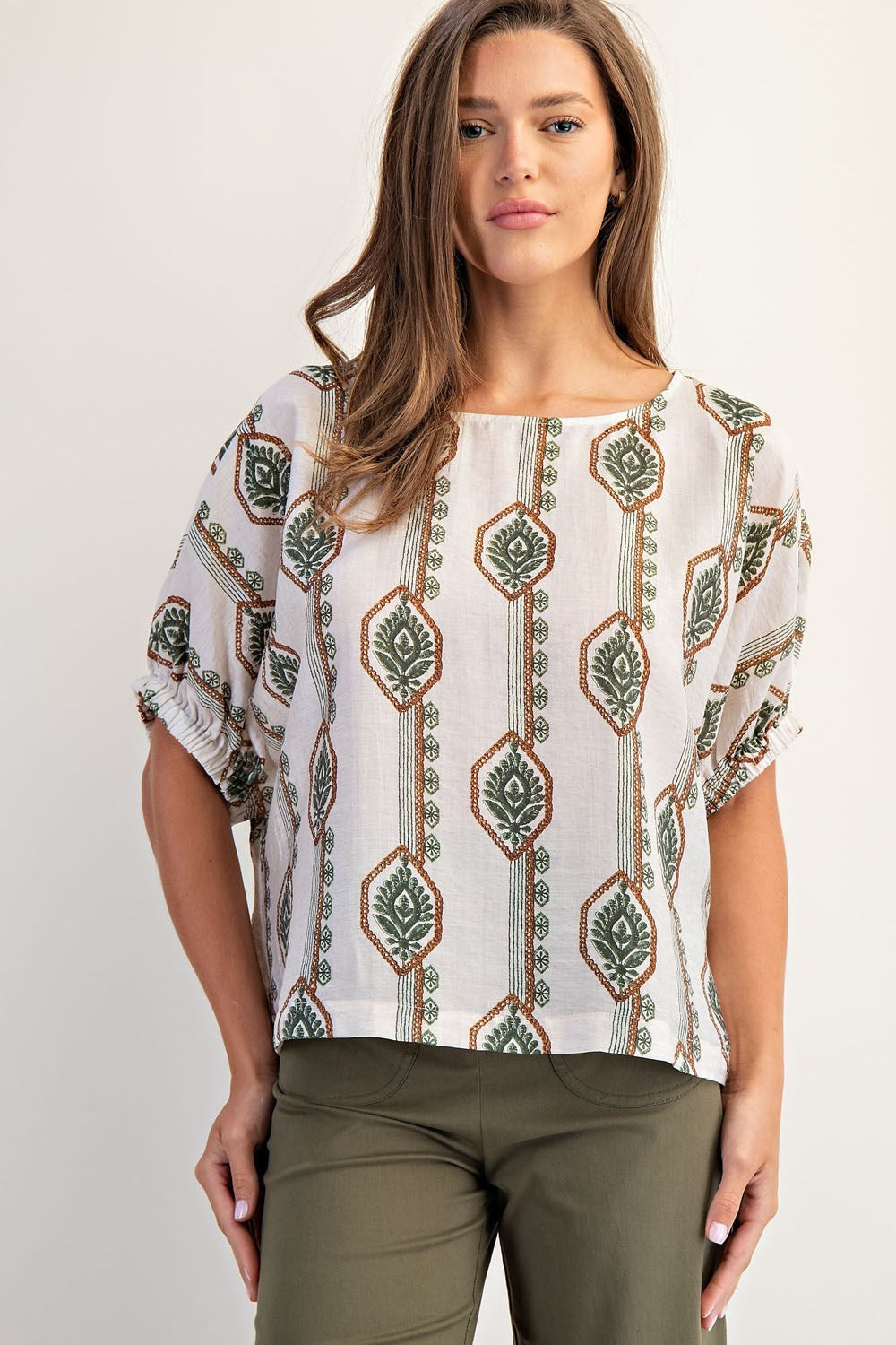 Boho-Inspired Geometric Print Blouse