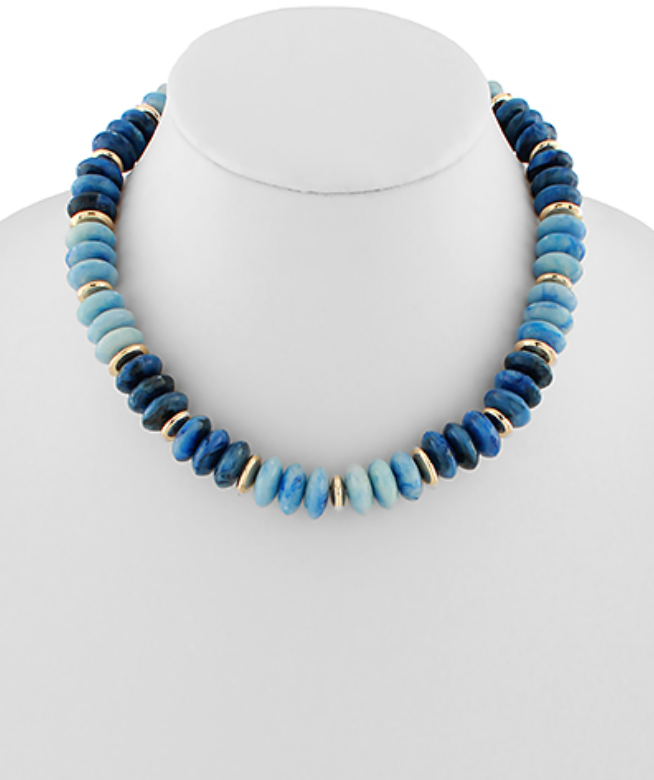 Terra Gemstone Disc Bead Necklace in Shades of Blue with Gold Accents