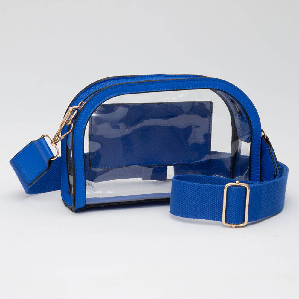 The Nadine Camera Bag combines sleek faux leather accents with a clear, compact design—perfect for game day and hands-free essentials.