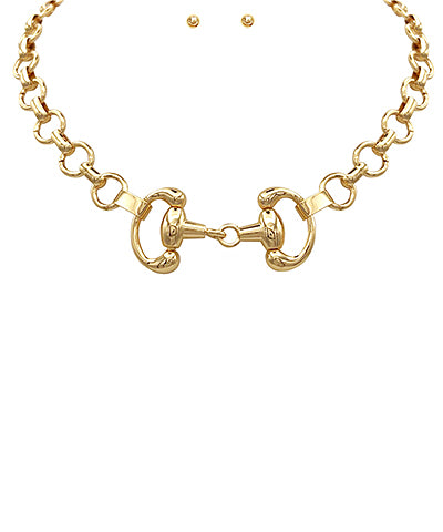 The Vivian Necklace Set features linked horse bit-inspired metal design on a 16" chain with a secure lobster clasp—classic equestrian style for everyday wear.