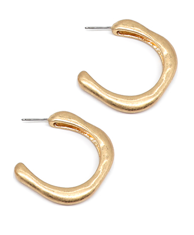 Gold sculpted hoop earrings with an organic, freeform shape