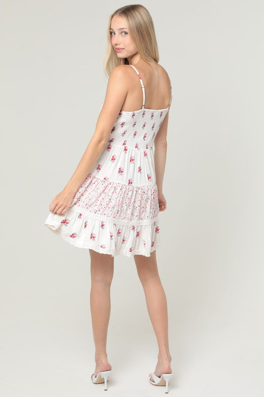 V NECK TWIST FRONT LACE TRIM SUNDRESS