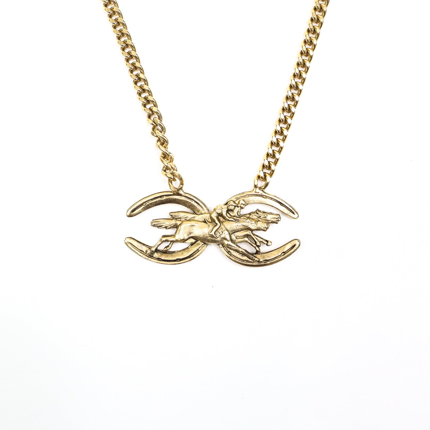 Vintage Gold Horseshoe Rider Necklace