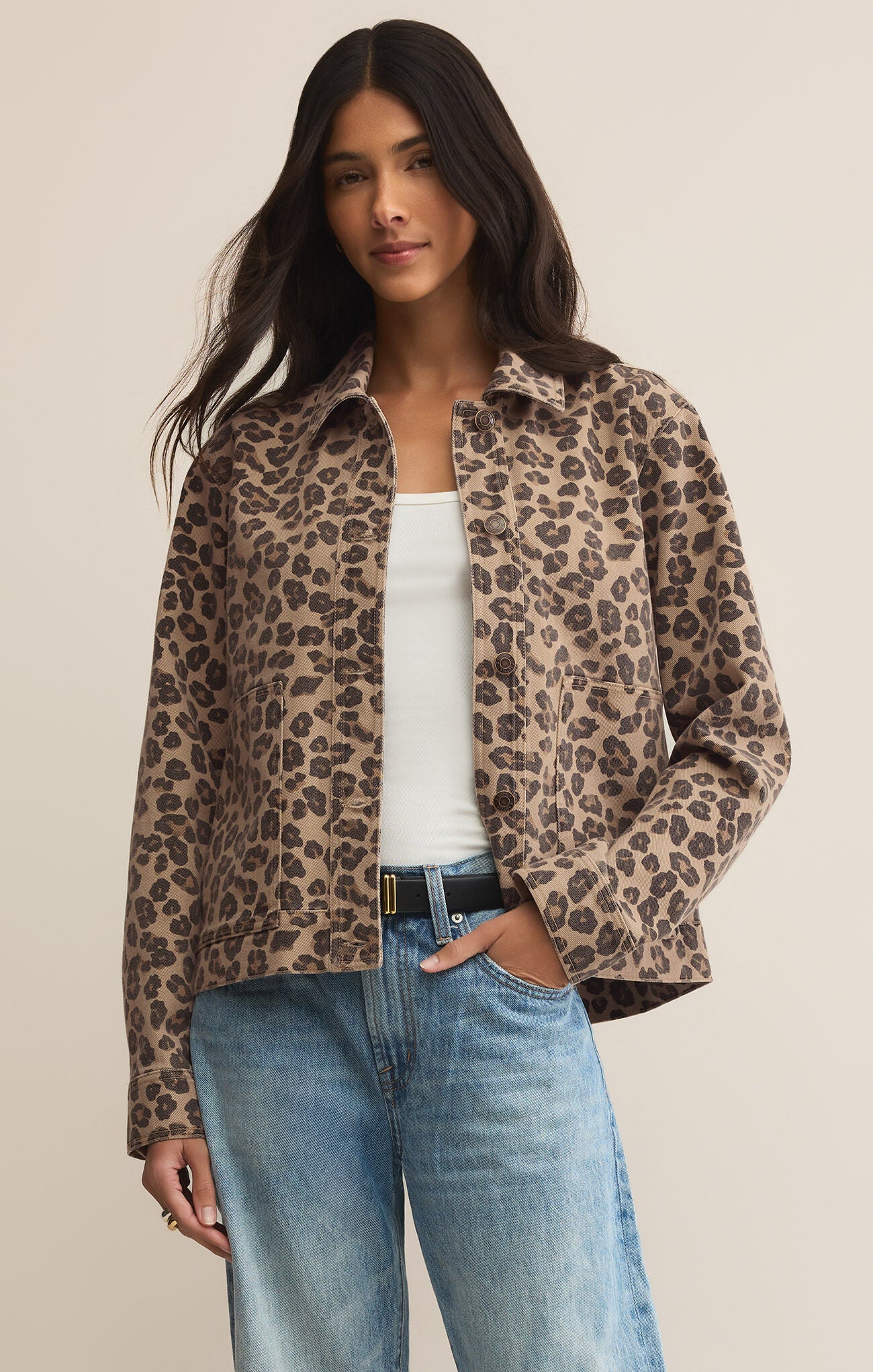 Z Supply Bel Air Leopard Denim Jacket