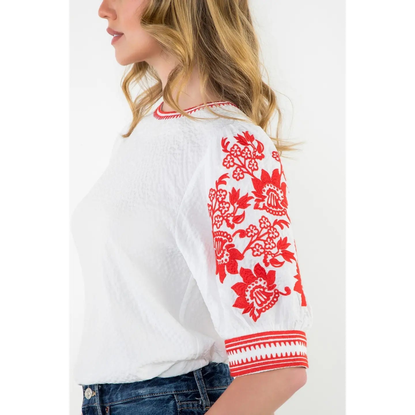 Embroidered Short Sleeved Top