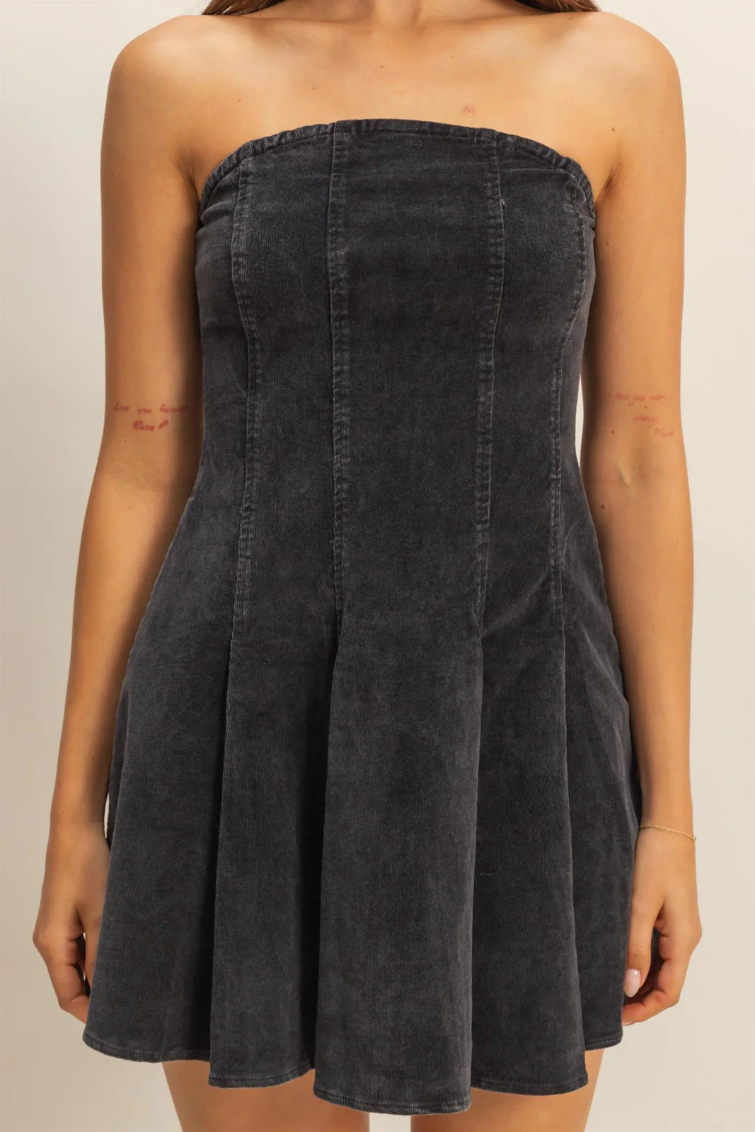 Mineral Washed Mini Dress With Flared Skirt