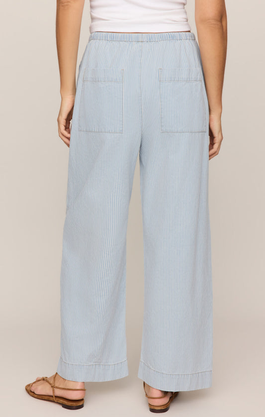 back of High-rise cotton denim pants featuring a striped print with two pockets