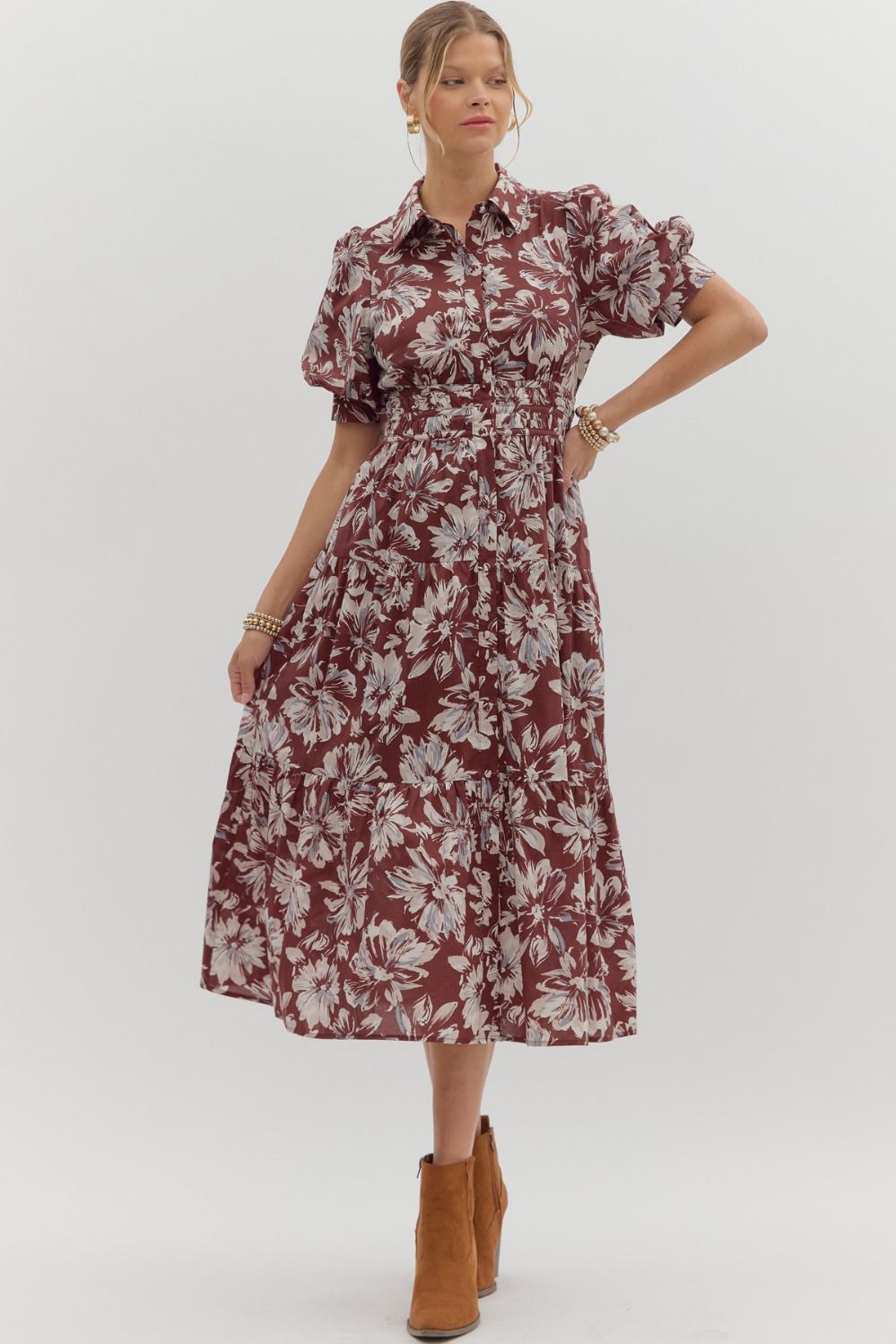 Della Floral Puff Sleeve Midi Dress