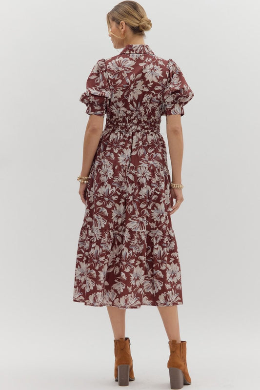 Della Floral Puff Sleeve Midi Dress