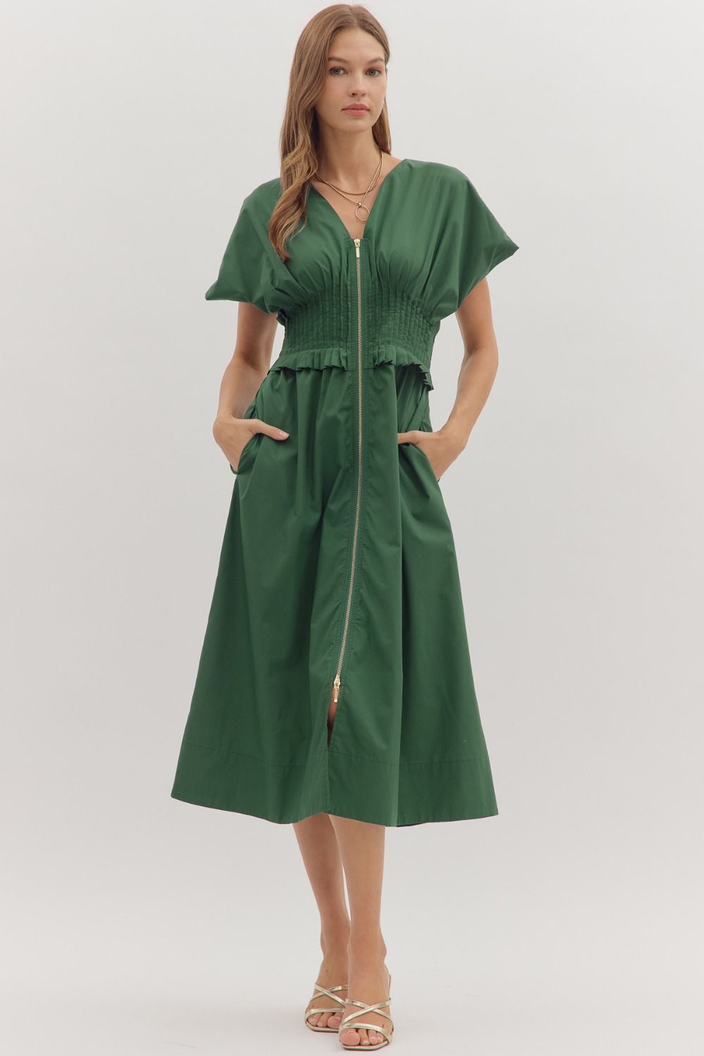 pieces midi dress Esme Smocked Midi Dress L