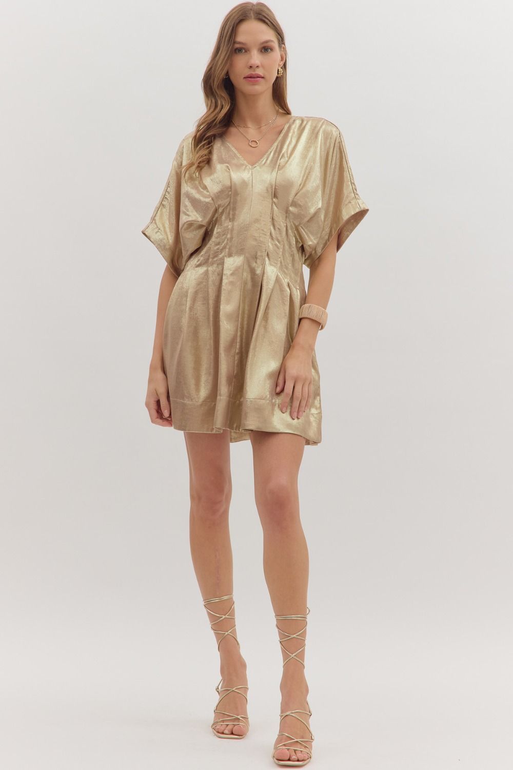 metallic pleated mini dress The Maren Metallic Pleated Mini Dress
