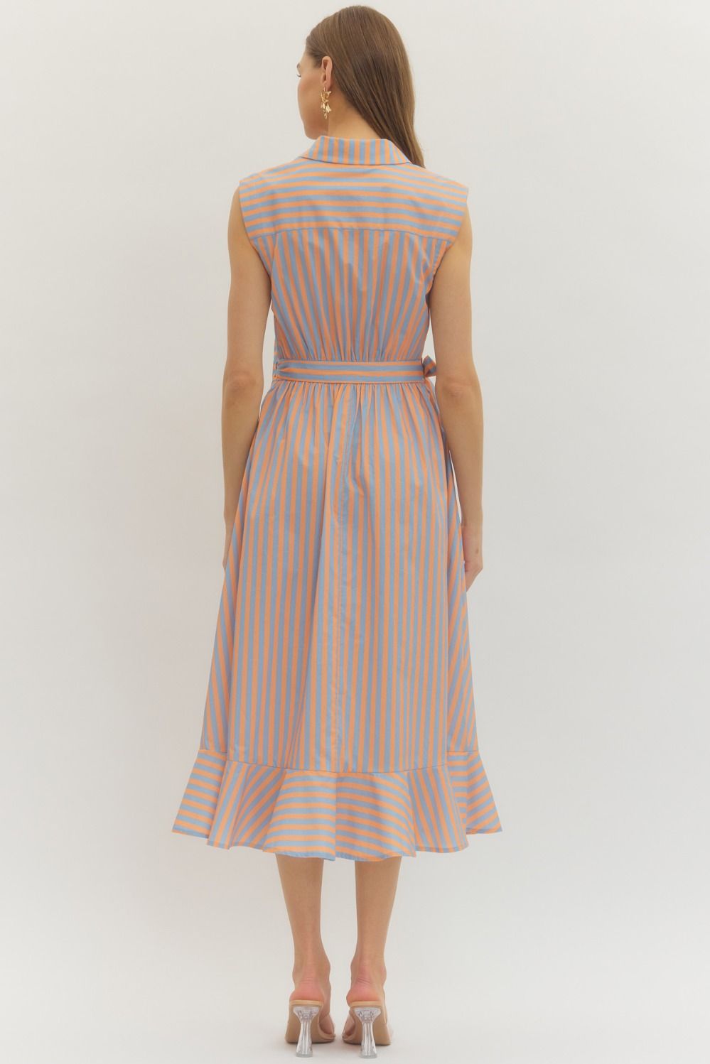 Striped Wrap Front Sleeveless Midi Dress