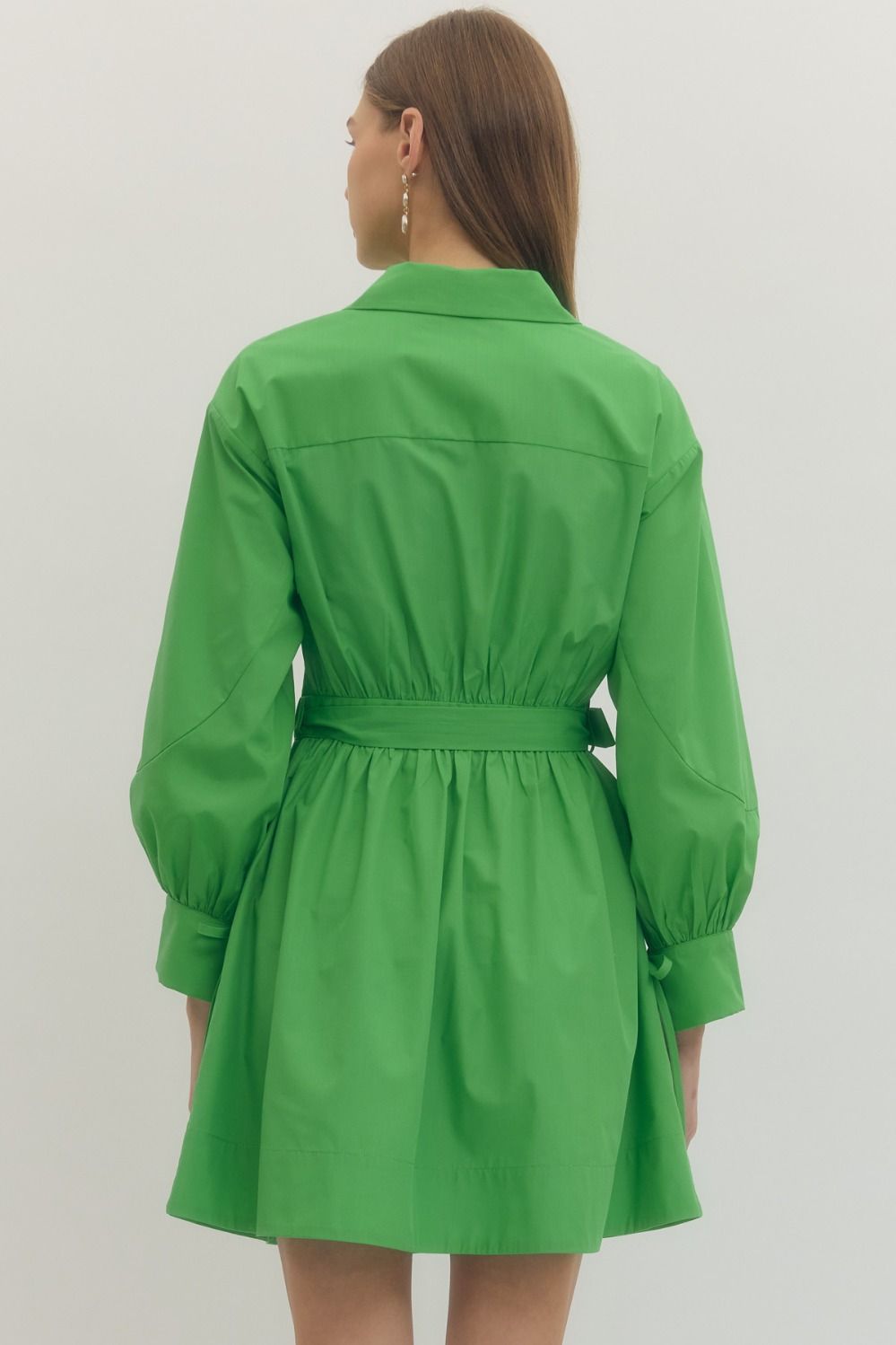 Solid long sleeve mini wrap dress with notched collar