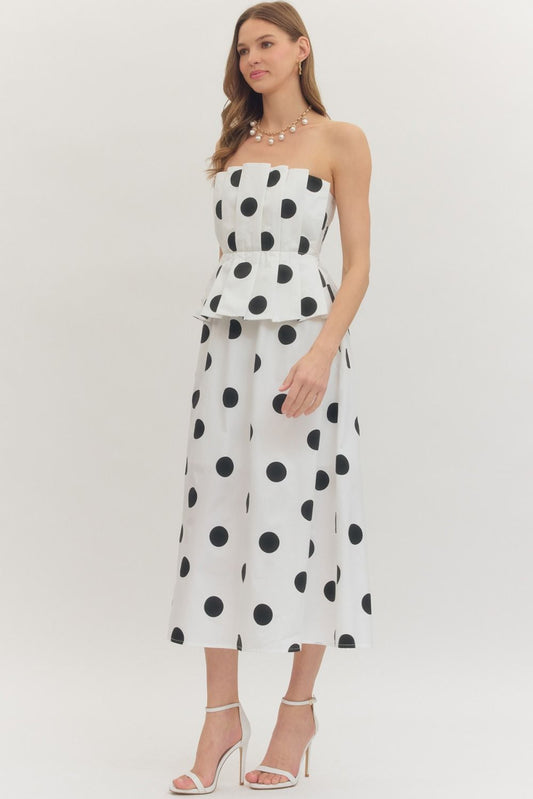 Roslyn Polka Dot Peplum Midi Dress