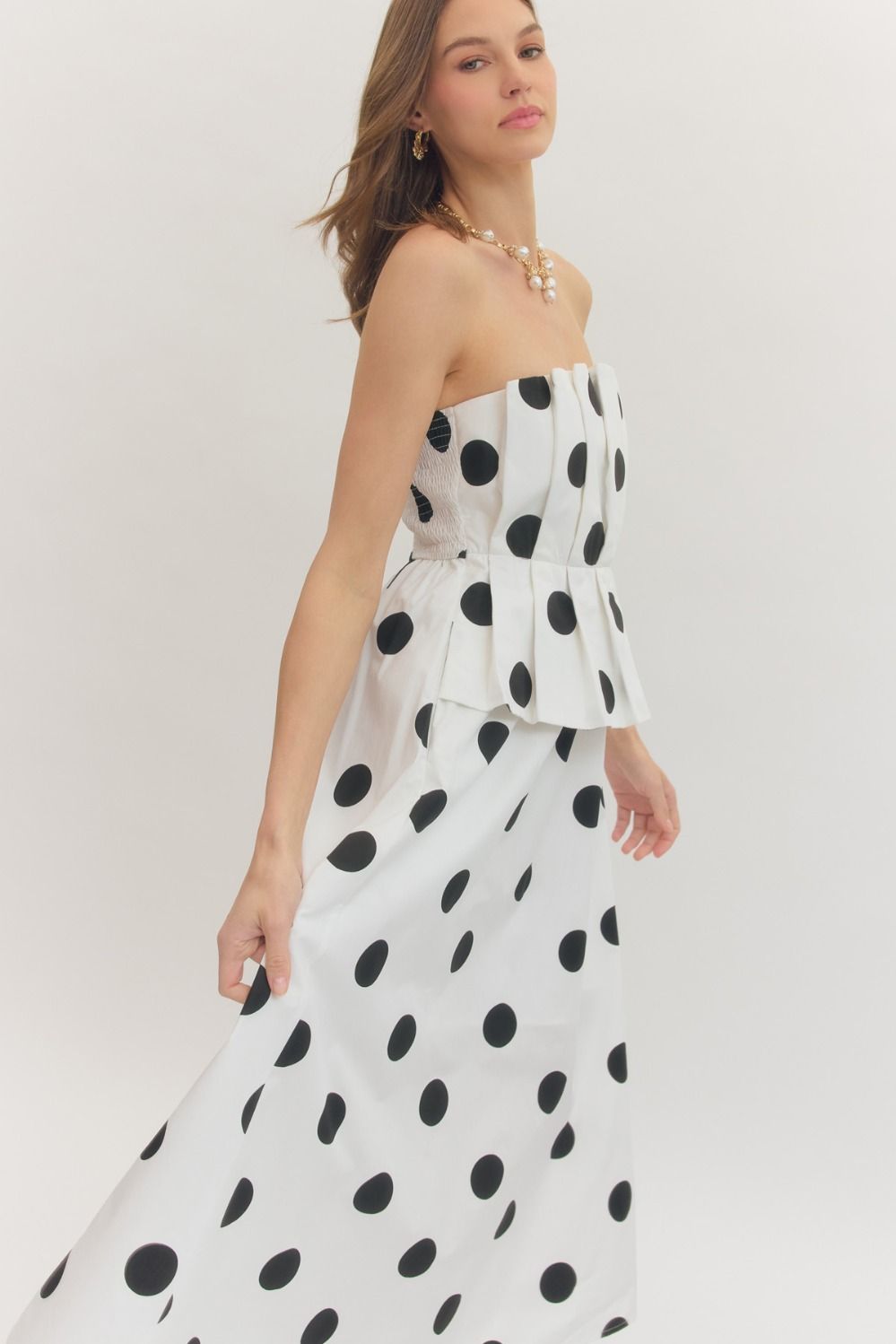 Roslyn Polka Dot Peplum Midi Dress