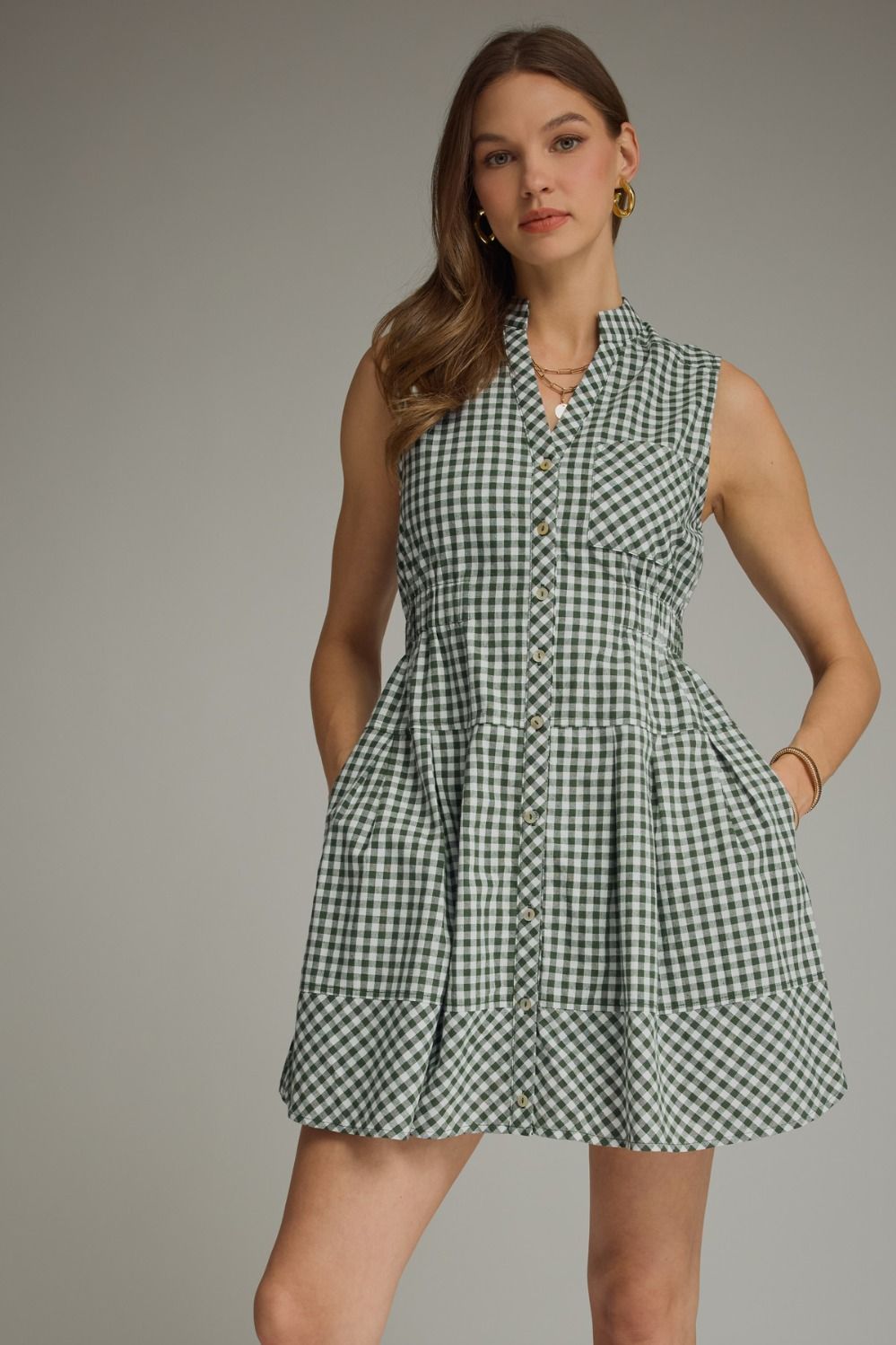 Sadie Gingham Ruffle Hem Mini Dress