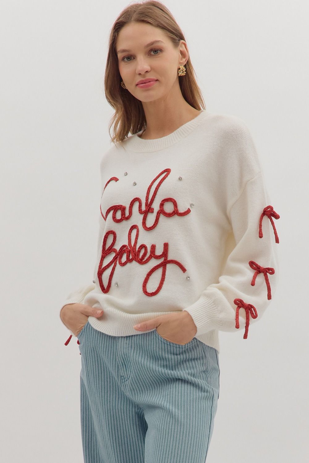 Santa Baby Bow Trim Sweater