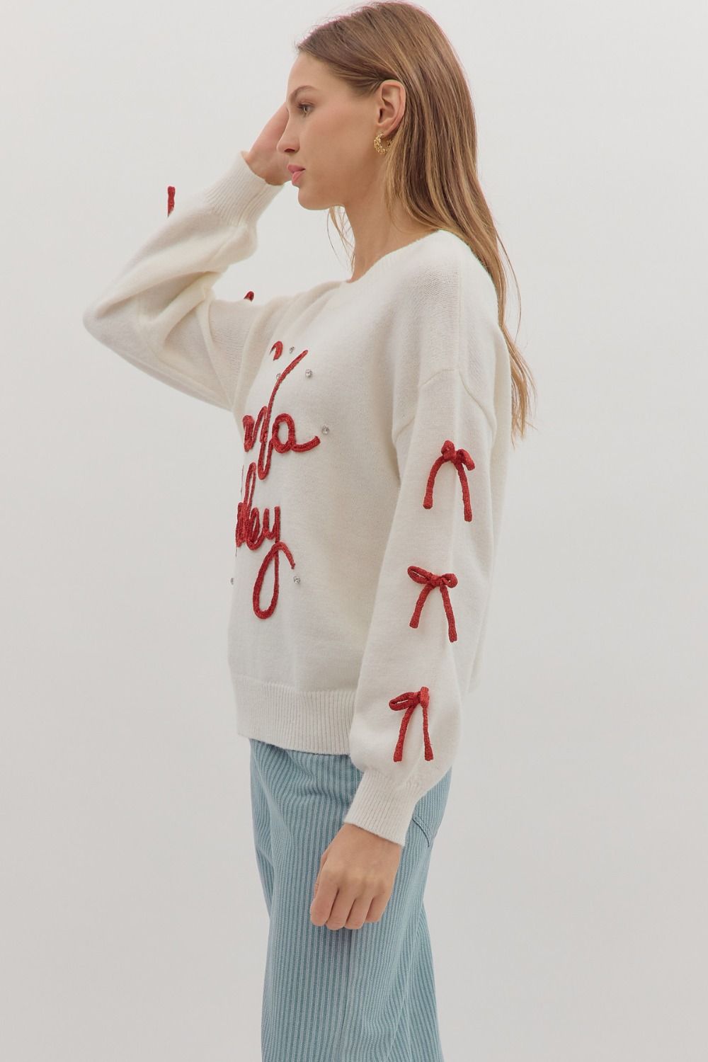 Santa Baby Bow Trim Sweater