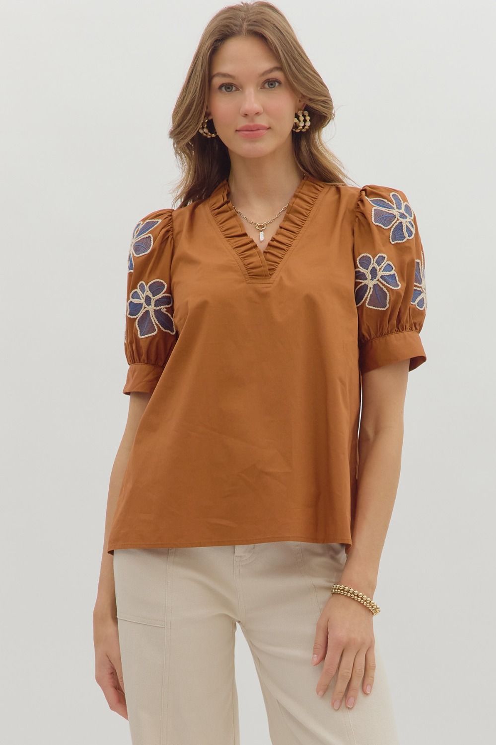 Alina Ruffle Accent V-Neck Top