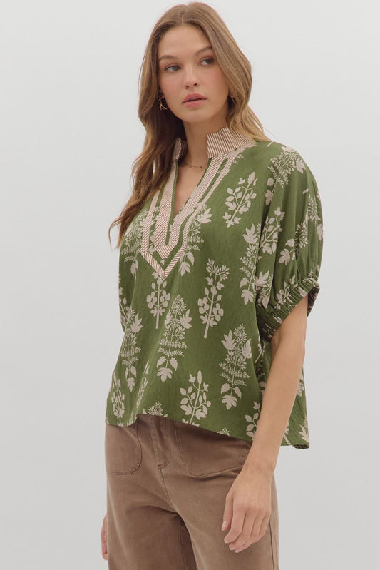 Elowen Abstract Botanical Dolman Sleeve Top