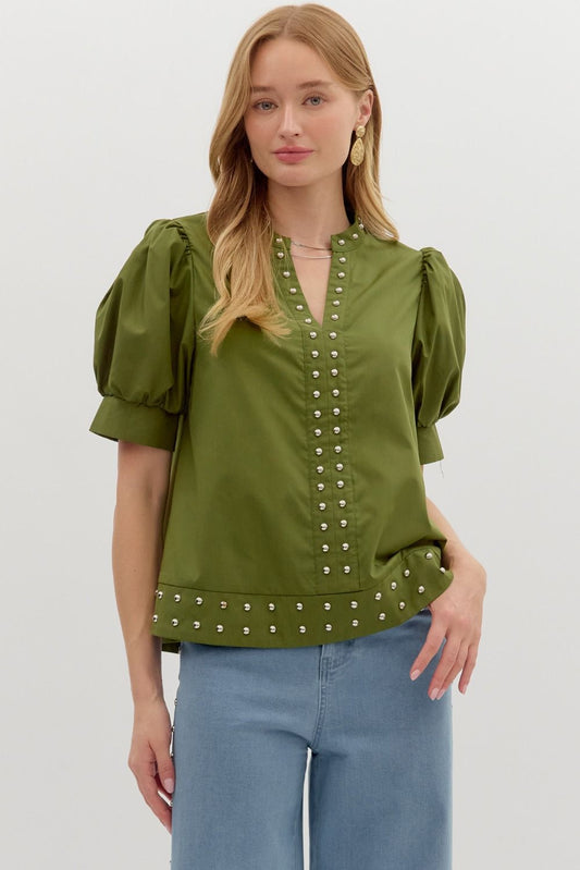 Loretta Stud Detail Puff Sleeve Top