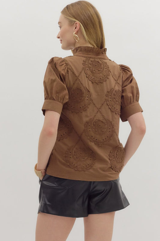 Emery Embroidered Button-Up Top
