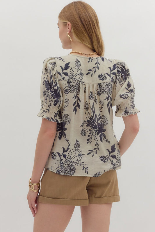 Maelynn Floral Smocked Pintuck Top
