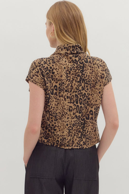Tawny Leopard Mock Neck Top
