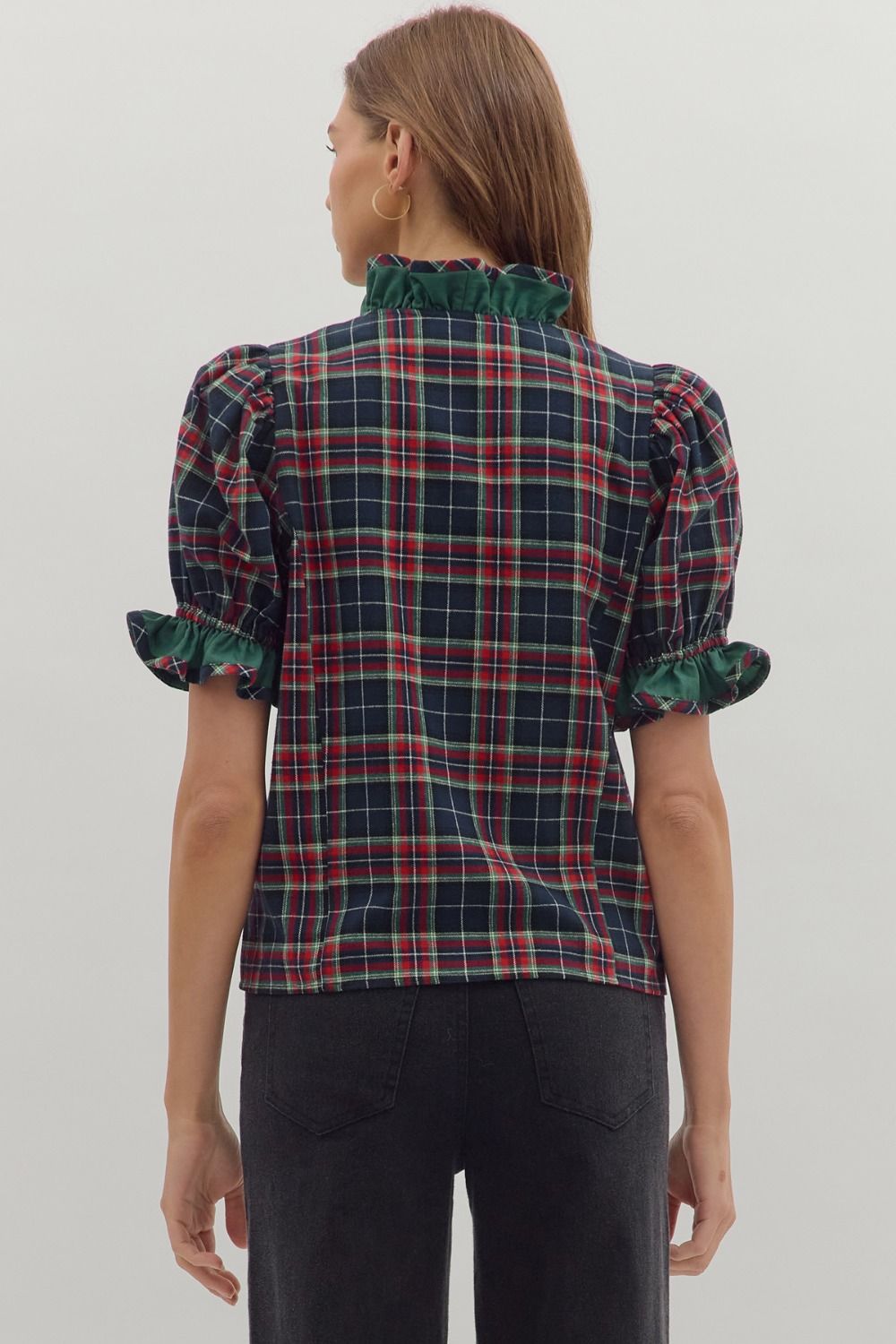 Idra Ruffle Trim Plaid Top