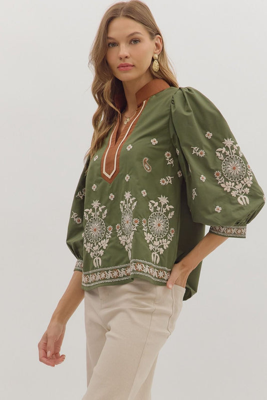Claribel Embroidered Puff Sleeve Top