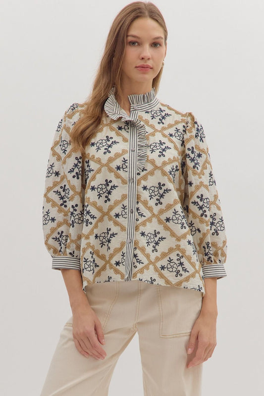 The Lila Embroidered Puff Sleeve Top