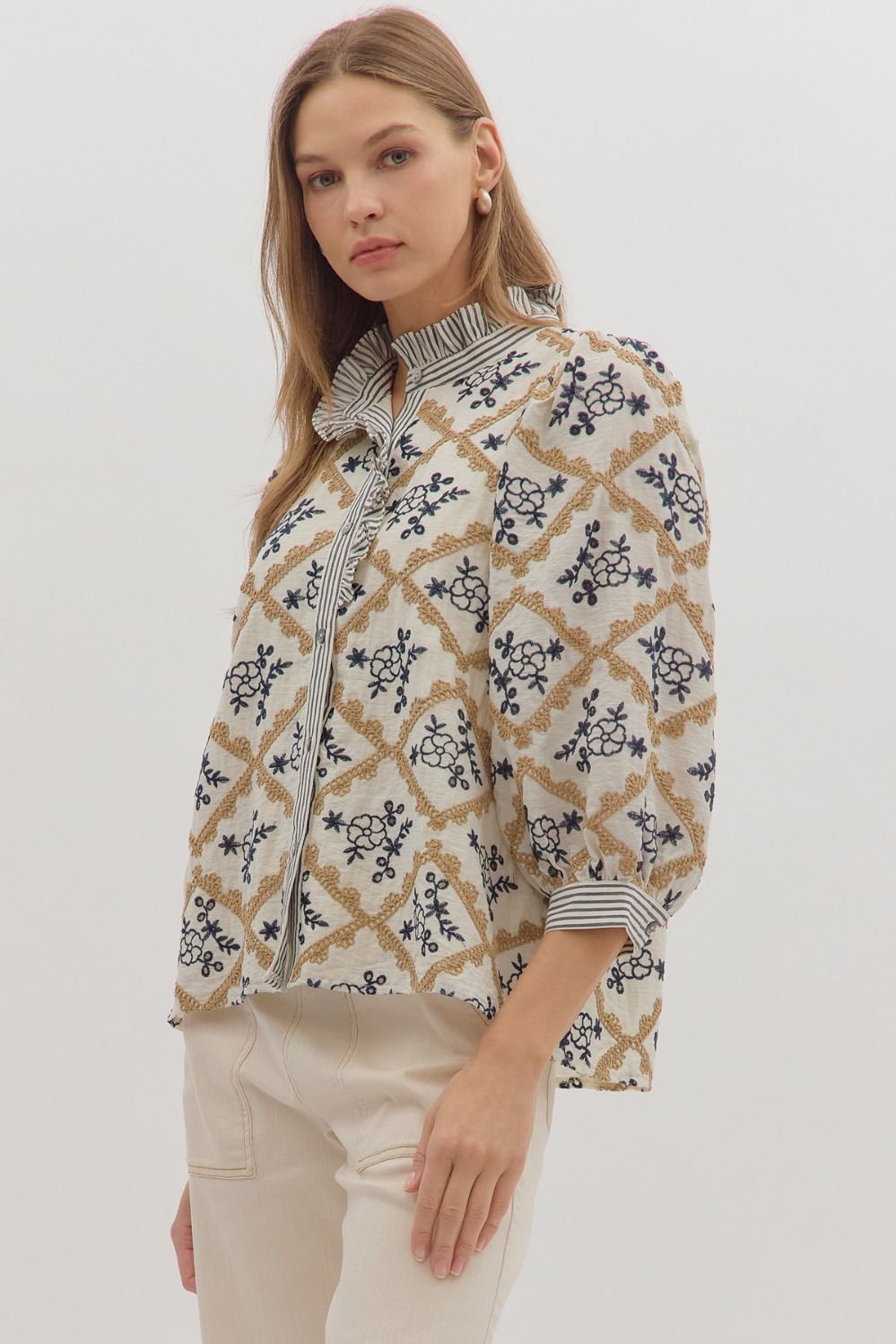 The Lila Embroidered Puff Sleeve Top