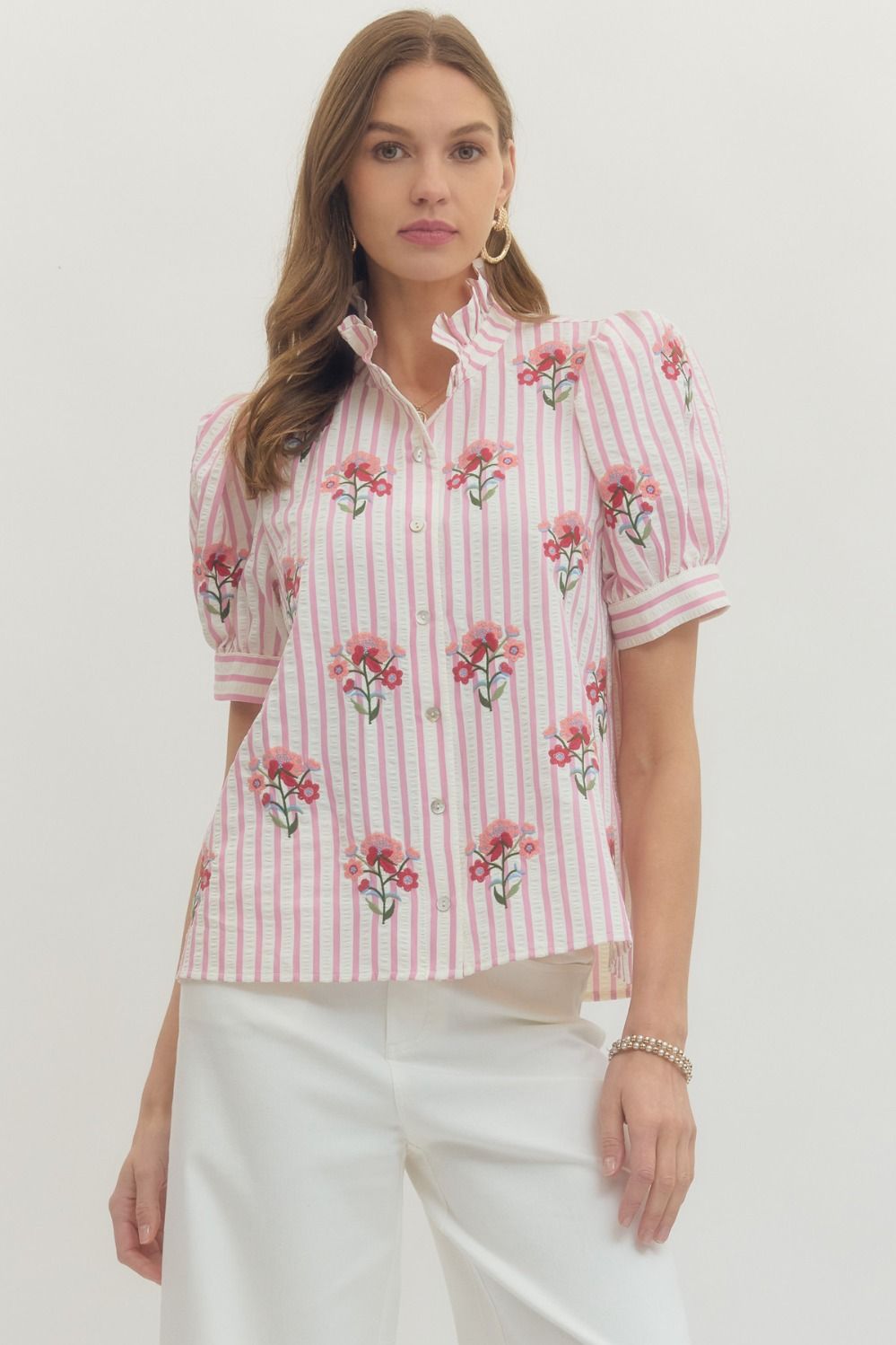 Rose Garden Embroidered Stripe Blouse