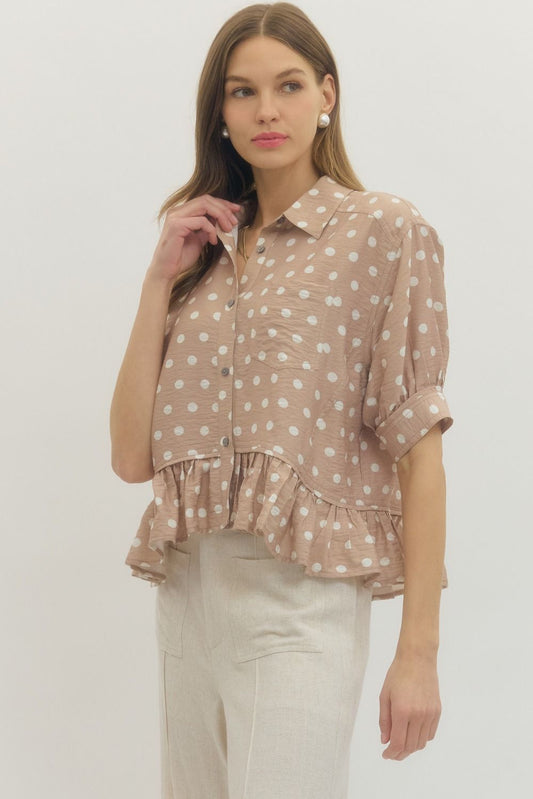 The Celeste Polka Dot Ruffle Top