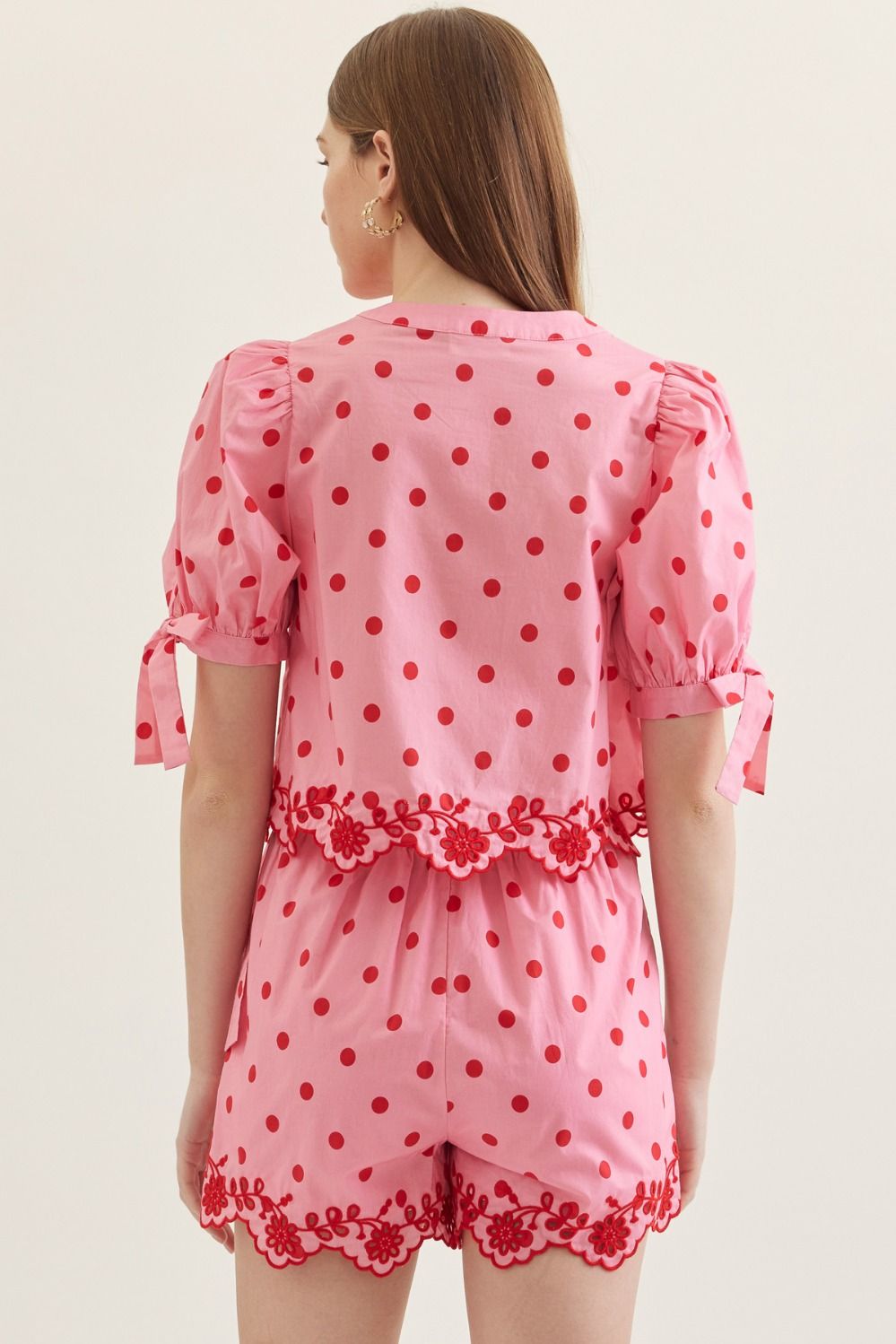 Poppy Polka Dot Scallop Puff Sleeve Top