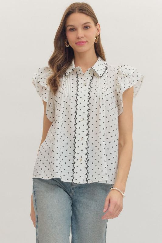 Maisie Polka Dot Scallop Flutter Top
