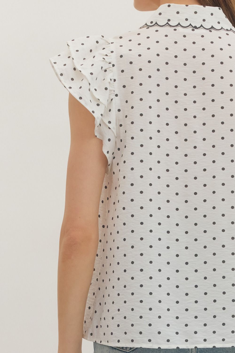 Maisie Polka Dot Scallop Flutter Top