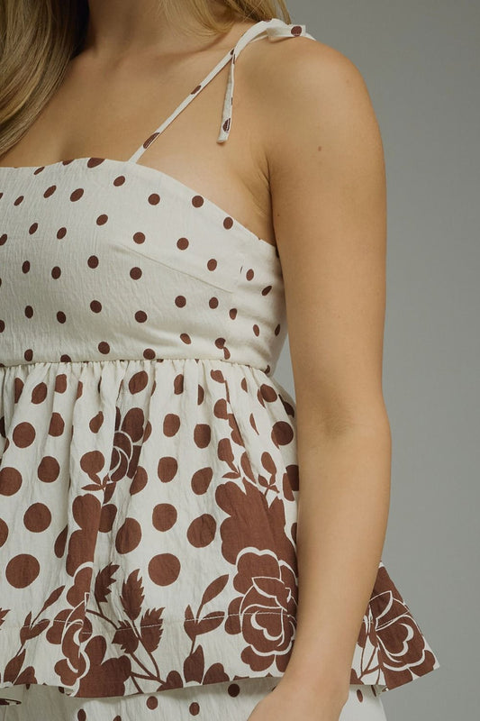 Delaney Polka Dot Border Print Top