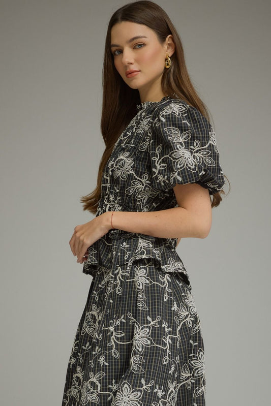 Beatrix Embroidered Plaid Top