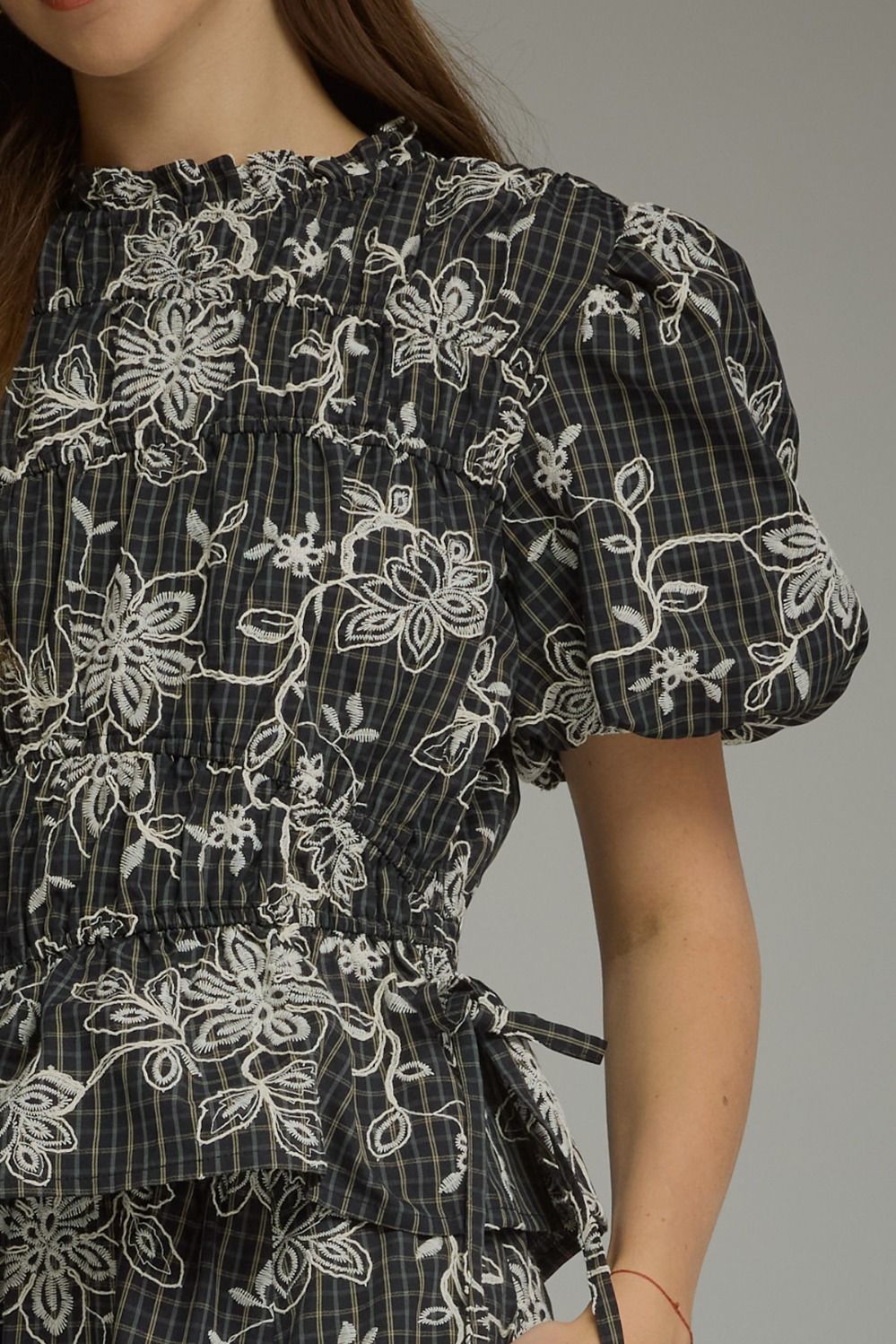 Beatrix Embroidered Plaid Top