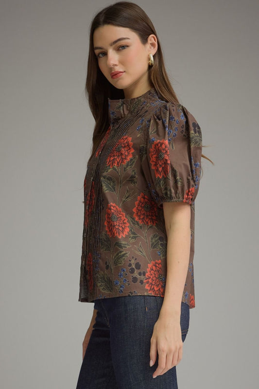 Doris Floral Pintuck Top