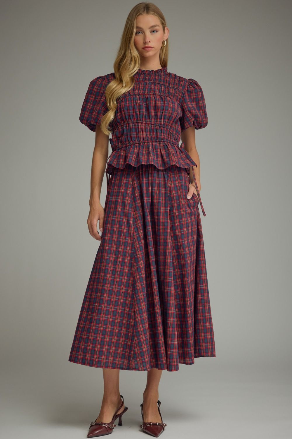Natalie Plaid Puff Sleeve Top