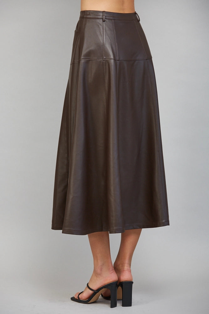 Rosalind Faux Leather A-Line Midi Skirt